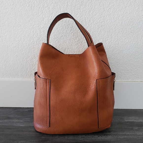 Handbags - Burnt Orange Zipper Detailed Hobo Leather Bag